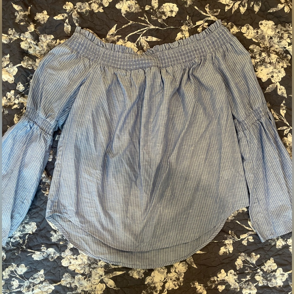 Express Blue Striped 3/4 Sleeve Blouse